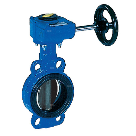 Przepustnica bezkołnierzowa SYLAX GAS z przekładnią ślimakową, dysk: GGG40 powl. poliamidem, wykładzina: NBR, korpus: GGG40 epoksyd., Pnom 0,6 MPa, tmax=60 st.C DN80