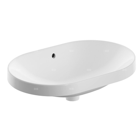 Umywalka GEBERIT Variform eliptyczna, biała, 600mm, bez otworu na baterię, wpuszczana w blat, z odpływem przelewowym, bez półki