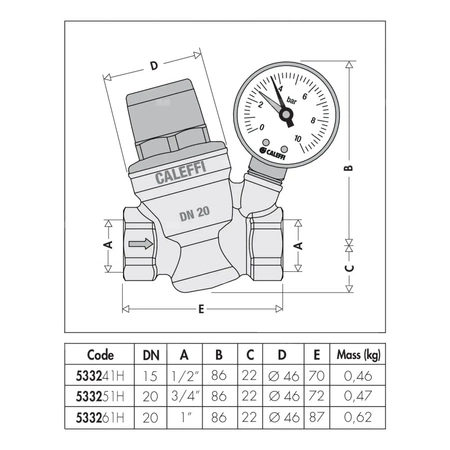 Regulator ciśnienia – wersja skośna, z manometrem 3/4" praca w wysokiej temperaturze