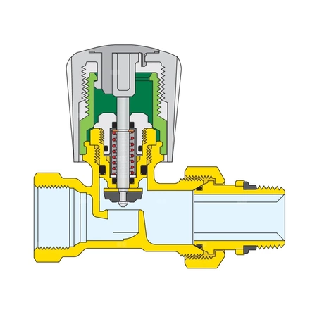 Kątowy zawór grzejnikowy przystosowany do rur miedzianych oraz rur z tworzyw sztucznych 3/4"x 1/2"