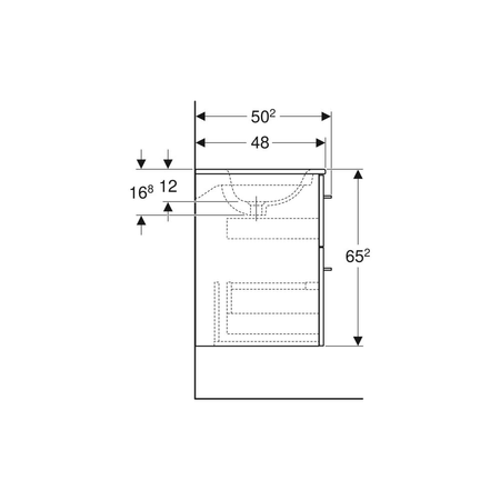 Umywalka GEBERIT Selnova Square prostokątna, biała, 550mm, otwór na baterię na środku, nakładany od góry, z odpływem przelewowym, półka od ściany