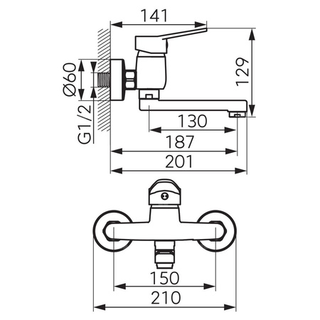 Bateria umywalkowa ścienna FERRO ISSO, chrom