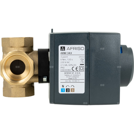 Zestaw regulacyjny ProClick: 4-drogowy obrotowy zawór mieszający ARV 484 ProClick, DN25, Rp1'', Kvs 9 m3/h + siłownik elektryczny ARM 343 ProClick