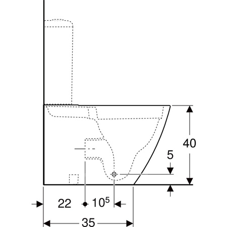 Stojąca miska WC Geberit iCon Square do spłuczki nasadzanej, ceramiczna muszla toaletowa, przylegająca do ściany, kryte mocowani