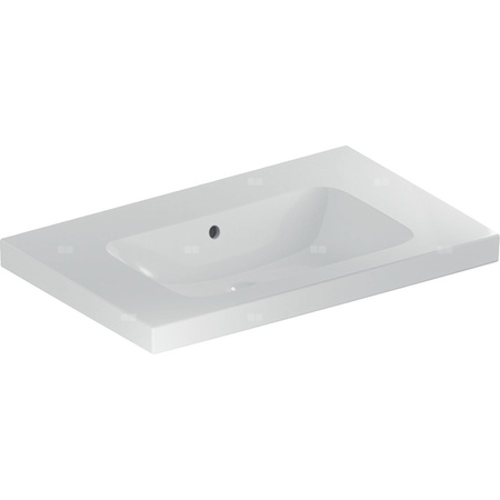 Umywalka GEBERIT iCon Light prostokątna, biała, 750mm, bez otworu na baterię, z odpływem przelewowym, półki z obu stron