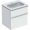 Zestaw umywalki meblowej Geberit iCon slim rim, z szafką pod umywalkę, z dwoma szufladami i zestawem odpływowo-przelewowym do umywalki: B=60cm, Umywalka: biały, Korpus i front: biały / lakierowany matowy, Uchwyt: biały / powlekany proszkowo, matowy