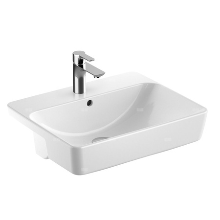 Umywalka GEBERIT Variform prostokątna, biała / KeraTect, 550mm, otwór na baterię na środku, wpuszczana w blat, z odpływem przelewowym, półka od ściany