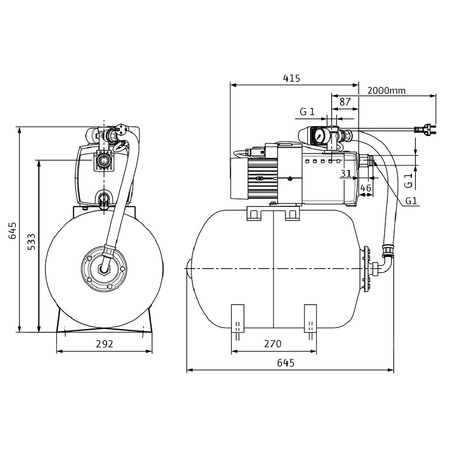 Pompa do zaopatrzenia w wodę Hydrofor Wilo-HiMulti 3H50/2-45 samozasysający system zapoatrzenia w wodę z ciśnieniowym naczyniem przeponowym. Zbiornik 50l, prosta instalacja, wysokosprawna hydraulika, niskie zużycie prądu, cicha praca.