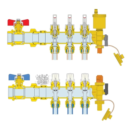 Zespół rozdzielaczy 1 1/4 "GW X 10 wyjść 3/4" GZ