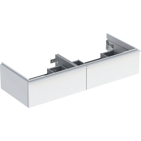 Szafka pod umywalkę podwójną Geberit iCon, z dwoma szufladami: Szerokość umywalki=120cm, H=24.7cm, Korpus i front: biały / lakierowany na wysoki połysk, Uchwyt: biały / powlekany proszkowo, matowy