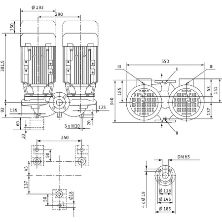 Pompa obiegowa WILO VeroTwin-DPL 65/110-2,2/2-IE3 typu in-line z silnikiem znormalizowanym 50 Hz, moc silnika 2.2kW 4.5 A 2900 obr/min, wlot Kołnierz DN 65