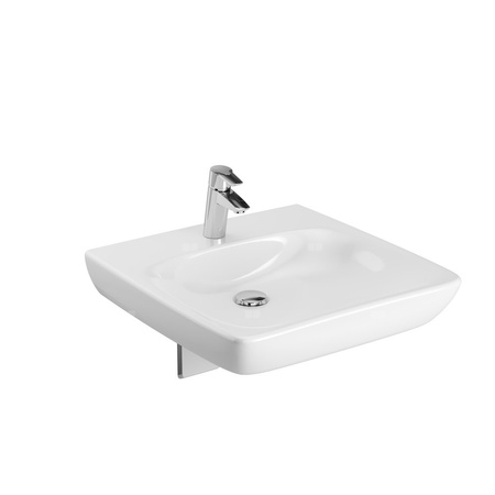 Umywalka GEBERIT Selnova Comfort kwadratowa, biała, 550mm, otwór na baterię na środku, bez odpływu przelewowego, półka od ściany