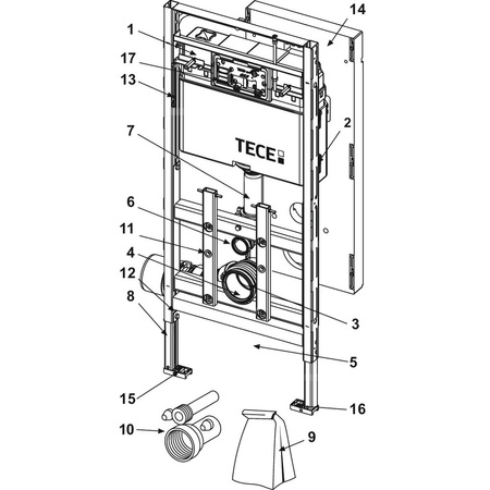 Stelaż podtynkowy do WC TECE lux, 1120 x 500 x 180 mm, regulowana wysokość, ze spłuczką