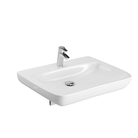 Umywalka GEBERIT Selnova Comfort prostokątna, biała, 600mm, otwór na baterię na środku, bez odpływu przelewowego, półka od ściany