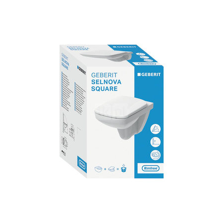 Deska sedesowa Geberit Selnova Square, slim, mocowanie od góry: Biały / Błyszczący, Zawiasy wypinane=Nie, Wolne opadanie=Nie, Materiał zawiasów=Stal nierdzewna