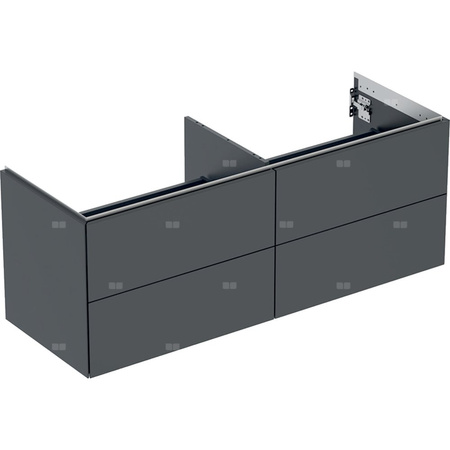 Szafka pod umywalkę nablatowa Geberit ONE, z czterema szufladami: 50.4x47cm, Szerokość umywalki=135cm, Czarny / Lakierowany matowy