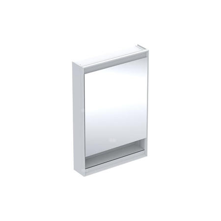 Szafka z lustrem Geberit ONE z wnęką i ComfortLight, z jednymi drzwiami, montaż natynkowy, wysokość 90 cm: B=60cm, Biały / Aluminium malowane proszkowo, Drzwi=Zawias po lewej