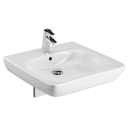 Umywalka GEBERIT Selnova Comfort prostokątna, biała, 550mm, otwór na baterię na środku, z odpływem przelewowym, półka od ściany
