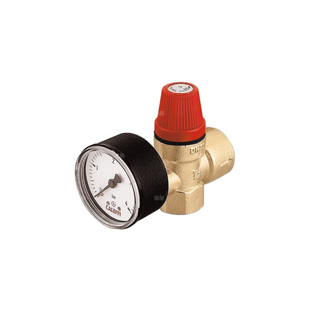 Zawór bezpieczeństwa. Przyłącza z gwintem wewnętrznym i manometrem 1/2" x 3/4" 2,5 bar