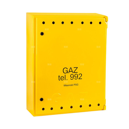 Punkt redukcyjno-pomiarowy na 2 gazomierze G4/G6, w pionie, w skrzynce z laminatu 670x870x250 - żółty