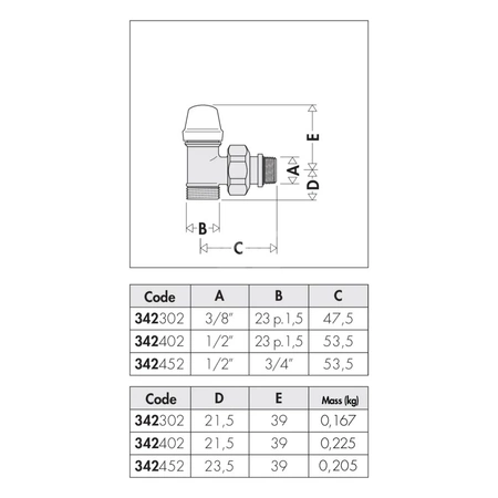 Grzejnikowy zawór odcinający kątowy do rur miedzianych oraz rur z tworzyw sztucznych 1/2" 23 p.1,5
