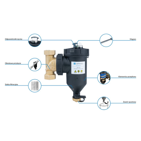 Separator AFRISO ADS 160, do C.O., do klimatyzacji, 3 bar / 90'C, 1'' (GW), z wkładem magnesowymInstalacje i źródła ciepła, z izolacją