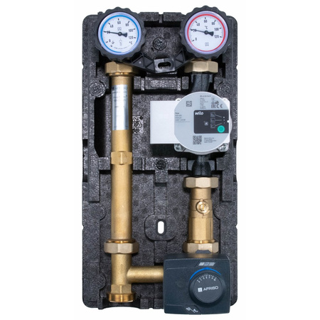 Grupa pompowa AFRISO PrimoTherm 180-2 DN 25 WP 3-WM-SM Vario GZ x GW 1 1/2'' x 1'', z zaworem mieszającym, z izolacją, z pompą obiegową Wilo Para SC 25/6, z siłownikiem arm 343 proclick