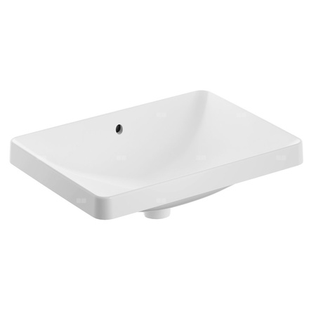 Umywalka GEBERIT Variform prostokątna, biała, 550mm, bez otworu na baterię, wpuszczana w blat, z odpływem przelewowym, bez półki