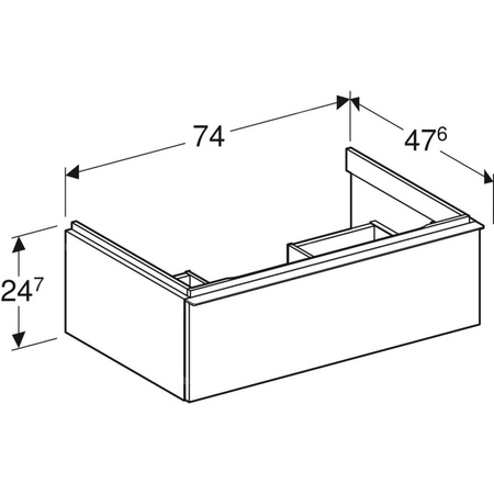 Szafka pod umywalkę Geberit iCon, z jedną szufladą: Szerokość umywalki=75cm, Korpus i front: biały / lakierowany na wysoki połysk, Uchwyt: chromowany z połyskiem