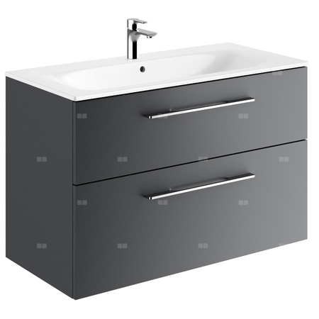 Geberit Selnova Square Zestaw szafki pod umywalkę, z dwiema szufladami, B100cm, H65.2cm, T50.2cm, lava, z umywalką meblową, cienki rant, z przelewem, z otworem na baterię