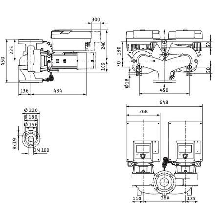 Pompa obiegowa WILO Stratos GIGA 2.0-D 100/1-25/4,0-R1-S1 typu in-line z silnikiem znormalizowanym 50/60 Hz, moc silnika 3.8kW 6.6 A 3000 obr/min, wlot Kołnierz DN 100
