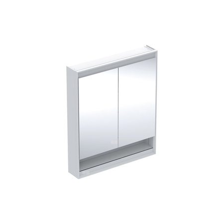 Szafka z lustrem Geberit ONE z wnęką i ComfortLight, z dwoma drzwiami, montaż natynkowy, wysokość 90 cm: B=75cm, Biały / Aluminium malowane proszkowo