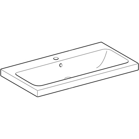 Umywalka GEBERIT iCon Light prostokątna, biała, 900mm, otwór na baterię na środku, z odpływem przelewowym, półka od ściany