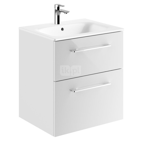 Geberit Selnova Square Zestaw szafki pod umywalkę, z dwiema szufladami, B60cm, H65.2cm, T50.2cm, biały, z umywalką meblową, cienki rant, z przelewem, z otworem na baterię