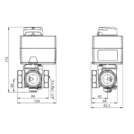 Zawór obrotowy trójdrogowy AFRISO ARV 385 Vario ProClick, mieszający, Siłownik elektryczny ARM 343, DN 32