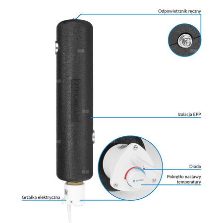 Dogrzewacz przepływowy BEH 463 z grzałką o mocy 3,0 kW, 230 V AC, 2x GW G1 1/4'', 1x GW G1/2''