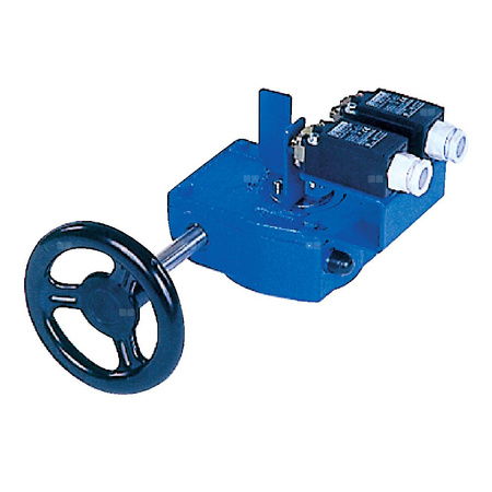 Ręczna przekładnia ślimakowa, smarowana fabrycznie - dożywotnio, napędzana kółkiem ręcznym wyposażona w dwa wyłączniki krańcowe DN 500