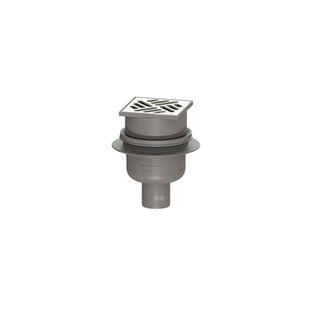Wpust KESSEL Classic z 1 przyłączem DN 50, odpływ pionowy (zdejmowany), kratka 100x100mm stal nierdzewna