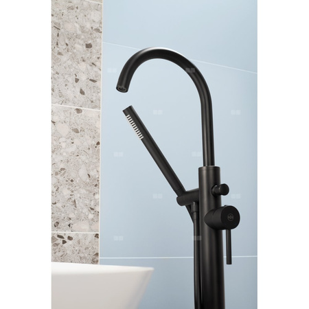 Bateria wannowa stojąca KFA Armatura MOZA, kolor czarny, montaż podłoga