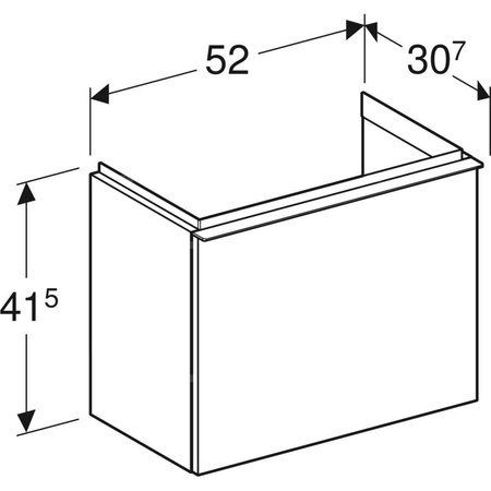 Szafka pod małą umywalkę Geberit iCon, z jedną szufladą: Szerokość umywalki=53cm, H=41.5cm, Korpus i front: biały / lakierowany na wysoki połysk, Uchwyt: chromowany z połyskiem