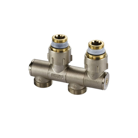 Moduł przyłączeniowy prosty kątowy FLAMCO MEIBES mosiądz (niklowanie) 1/2'' GZ x 3/4'' Eurokonus, rozstaw 50 mm do grzejników