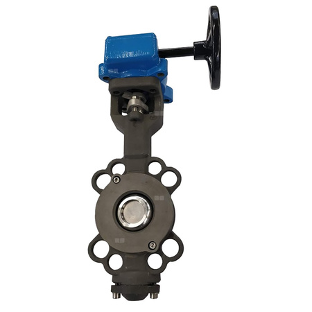 Przepustnica bezkołnierzowa EMARIS z przekładnią ślimakową, dysk: AISI316, wykładzina: PTFE +15% Grafit, korpus: stal WCB, Pnom 2,5 MPa, tmax=260 st.C DN 250