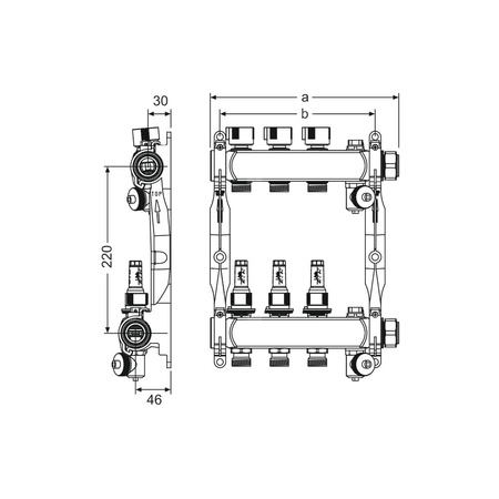 Rozdzielacz do ogrzewania podłogowego TECE floor 5-obieg. stal nierdzewna 1'' x eurocono 3/4'' + przepływomierz + zawór napełn/spust + odpowietrznik