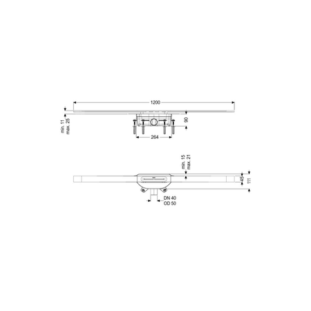 Linearis Infinity 90 Syfon z zamknięciem wodnym 50 mm, Szczotkowana powierzchnia ze stali nierdzewnej, 1200 mm