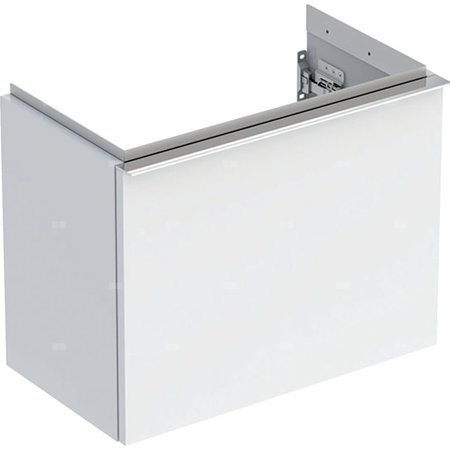 Szafka pod małą umywalkę Geberit iCon, z jedną szufladą: Szerokość umywalki=53cm, H=41.5cm, Korpus i front: biały / lakierowany na wysoki połysk, Uchwyt: chromowany z połyskiem 