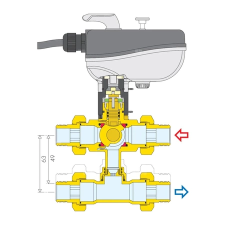 Trójdrożny kulowy zawór strefowy z napędem do instalacji klimatyzacyjnych 1 1/4 - 230V
