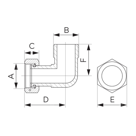 Półśrubunek kątowy z uszczelnieniem płaskim, nakrętno-wkrętny 1x1