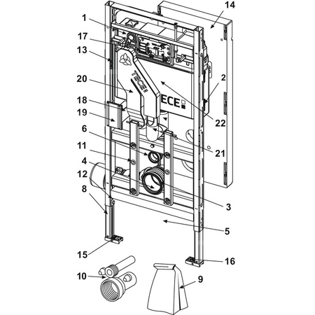 Stelaż podtynkowy do WC TECE lux, 1120 x 500 x 180 mm, regulowana wysokość, ze spłuczką
