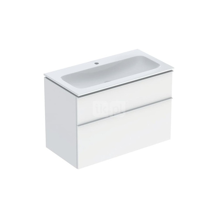 Umywalka GEBERIT iCon prostokątna, biała, 600mm, otwór na baterię na środku, nakładany od góry, bez odpływu przelewowego, półka od ściany