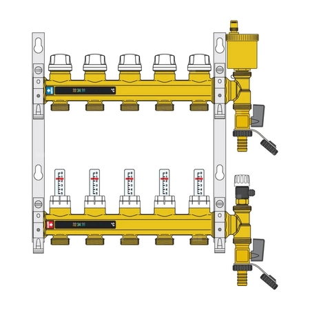 Zespół rozdzielaczy. 1" x 4 wyjścia 3/4" GZ